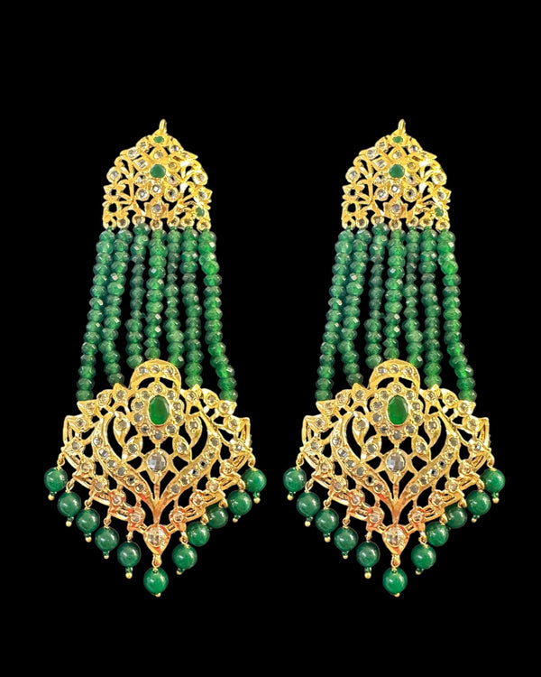 DER527 Ekta Hyderabadi jhoomar earrings - Green ( READY TO SHIP )