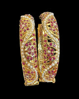 Gold-Plated 92.5 Silver Bangles with Rubies & Freshwater Pearls (Pair) ( READY TO SHIP )