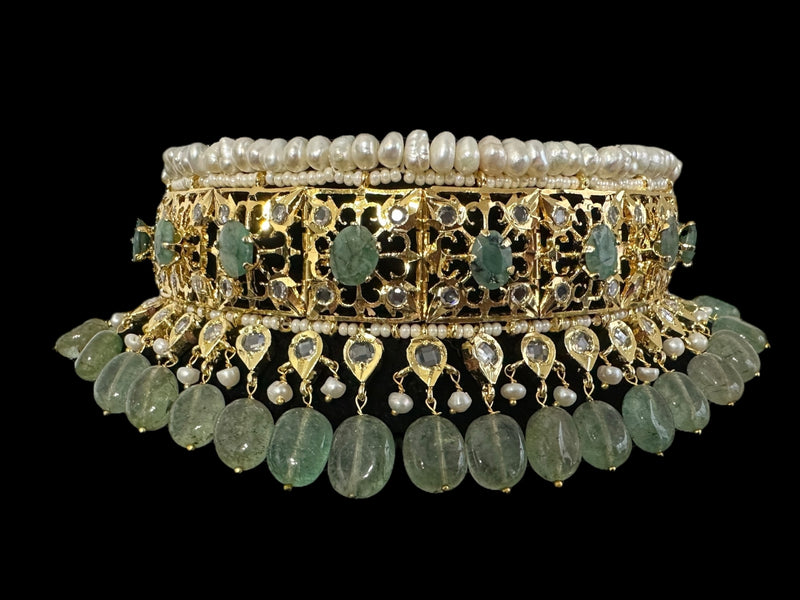 Insia bridal jadavi lacha satlada set in emeralds , ( READY TO SHIP )