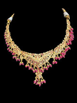 Ruby pearl gold plated silver necklace with earrings ( READY TO SHIP )