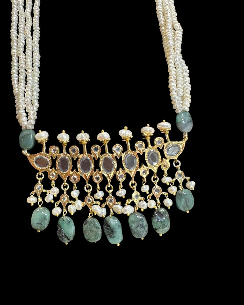 PS543 Hyderabadi tirmani in fresh water pearls and emerald beads ( READY TO SHIP )