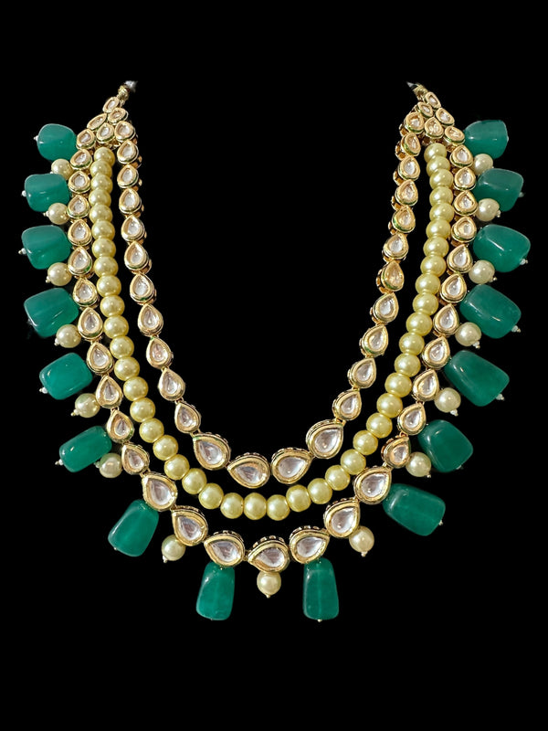 DNS199 Leila high quality ac kundan necklace with earrings in green ( READY TO SHIP  )