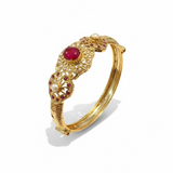 Ruby & Freshwater Pearl Gold-Plated Silver Kada Bracelet ( READY TO SHIP )