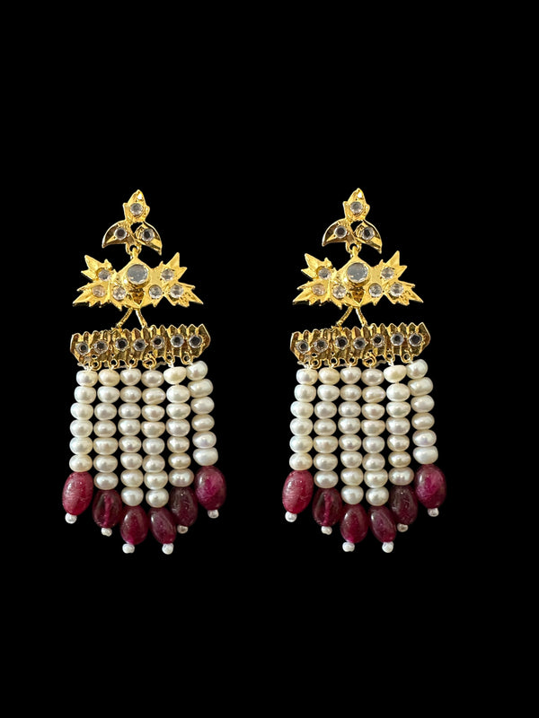 DER804 Grape earrings in fresh water pearls and ruby beads ( READY TO SHIP )
