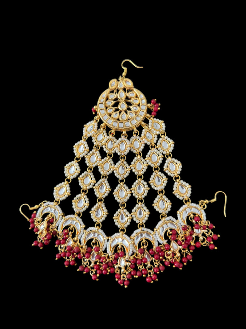 DJHR136 sidra kundan jhoomar with red beads ( READY TO SHIP  )