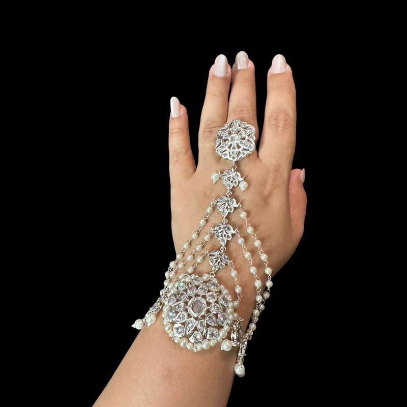 RONAK HAATHPHOOL — PEARLS  silver plated ( One pair ) ( READY TO SHIP )