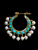 DER551 Chandbali in fresh water pearls and turquoise ( READY TO SHIP )