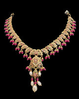 Delicate Ruby emerlad necklace set in-gold plated silver ( READY TO SHIP )