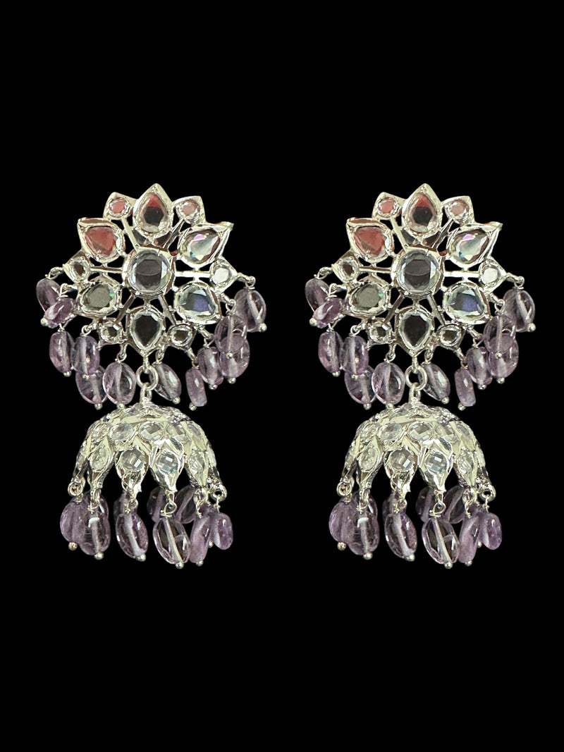 Khushi long necklace with earrings in real amethyst beads ( READY TO SHIP )