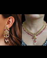 Delicate Ruby emerlad necklace set in-gold plated silver ( READY TO SHIP )