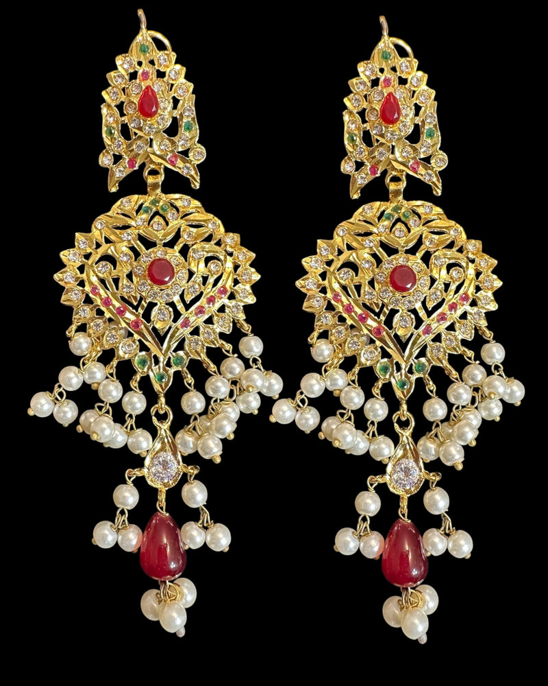 Ruby & Emerald Gold-Plated Bridal Choker with Earrings – Handcrafted