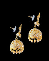 ER14 Gold plated jadau jhumka in pearls ( READY TO SHIP )