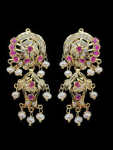 DER633 jadau earrings in fresh water pearls - ruby READY TO SHIP )