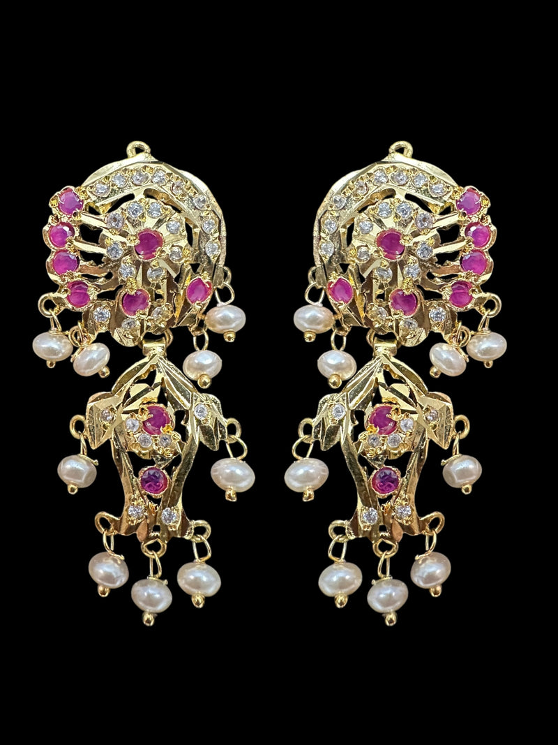 DER633 jadau earrings in fresh water pearls - ruby READY TO SHIP )