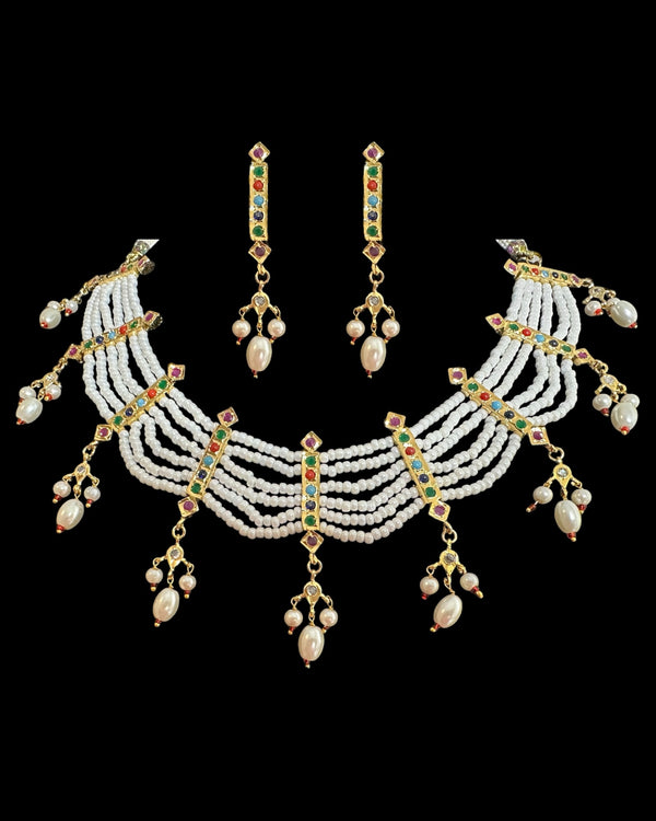 C517 Navratan necklace with earrings ( READY TO SHIP )