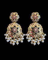 Gold plated silver earrings in navratan ( READY TO SHIP )
