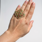 92.5 silver gold plated finger ring in ruby emerald and pearls ( READY TO SHIP )