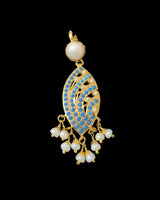 Gold Plated 92.5 Silver Turquoise Pendant Earrings with Freshwater Pearls ( READY TO SHIP )