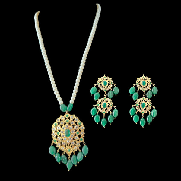 PS315 Neelam shell pearl pendant set in green ( SHIPS IN 4 WEEKS  )