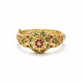 Ruby, Emerald & Freshwater Pearl Gold-Plated Silver Kada Bracelet ( SHIPS IN 5 WEEKS )