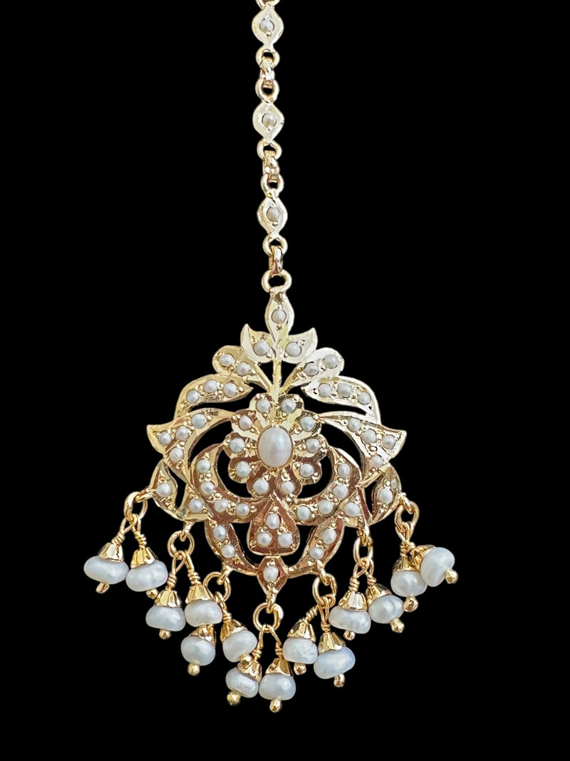 Gold plated silver tikka in fresh water pearls ( READY TO SHIP  )