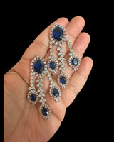 DER755  cz earrings  - sapphire blue, silver plated  ( READY TO SHIP )