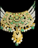 DNS505 Gold Plated Jadau Emerald Pearl Necklace Set with Earrings  ( READY TO SHIP )