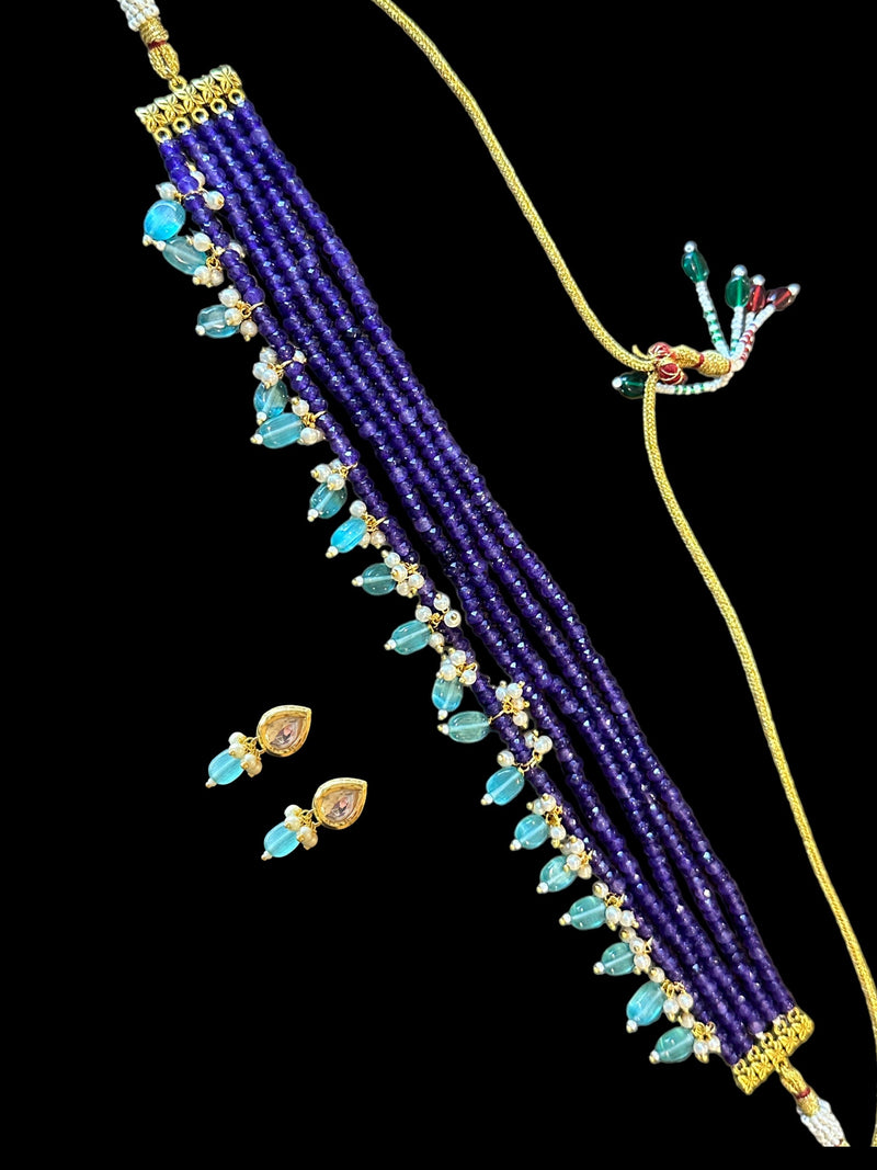 C322 beads choker purple with mint beads ( SHIPS IN 4 WEEKS  )