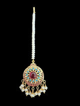 Gold-Plated Silver Tikka with Ruby, Turquoise & Pearls – Medium Size ( READY TO SHIP )