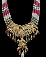 DNS207 Jadau necklace with earrings in ruby emerald zircon and real pearls ( READY TO SHIP )