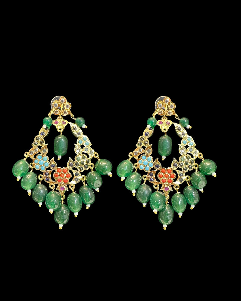 PS567 Navratan pendant set with green beads ( READY TO SHIP )