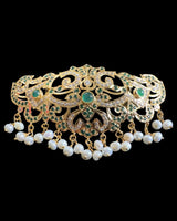 Gold-Plated 92.5 Silver Passa Hair Clip with Emeralds and Freshwater Pearls ( READY TO SHIP )