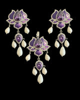 PS571 Maria lotus dangler pendant earrings in purple  ( READY TO SHIP )