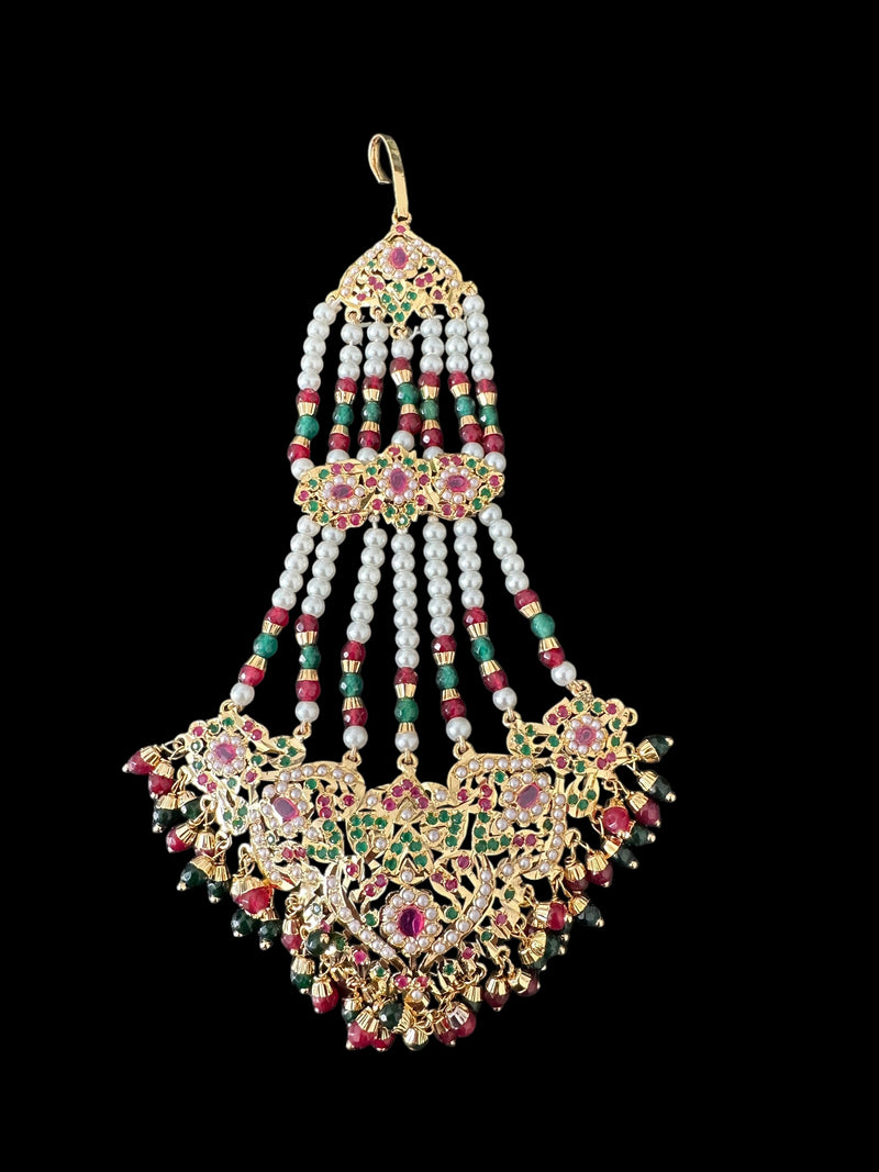 DJHR125 Wafa jadau jhoomar in Ruby emerald and pearl  ( READY TO SHIP )