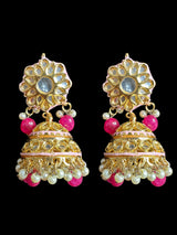 Kundan and meenakari jhumka - pink  ( READY TO SHIP )