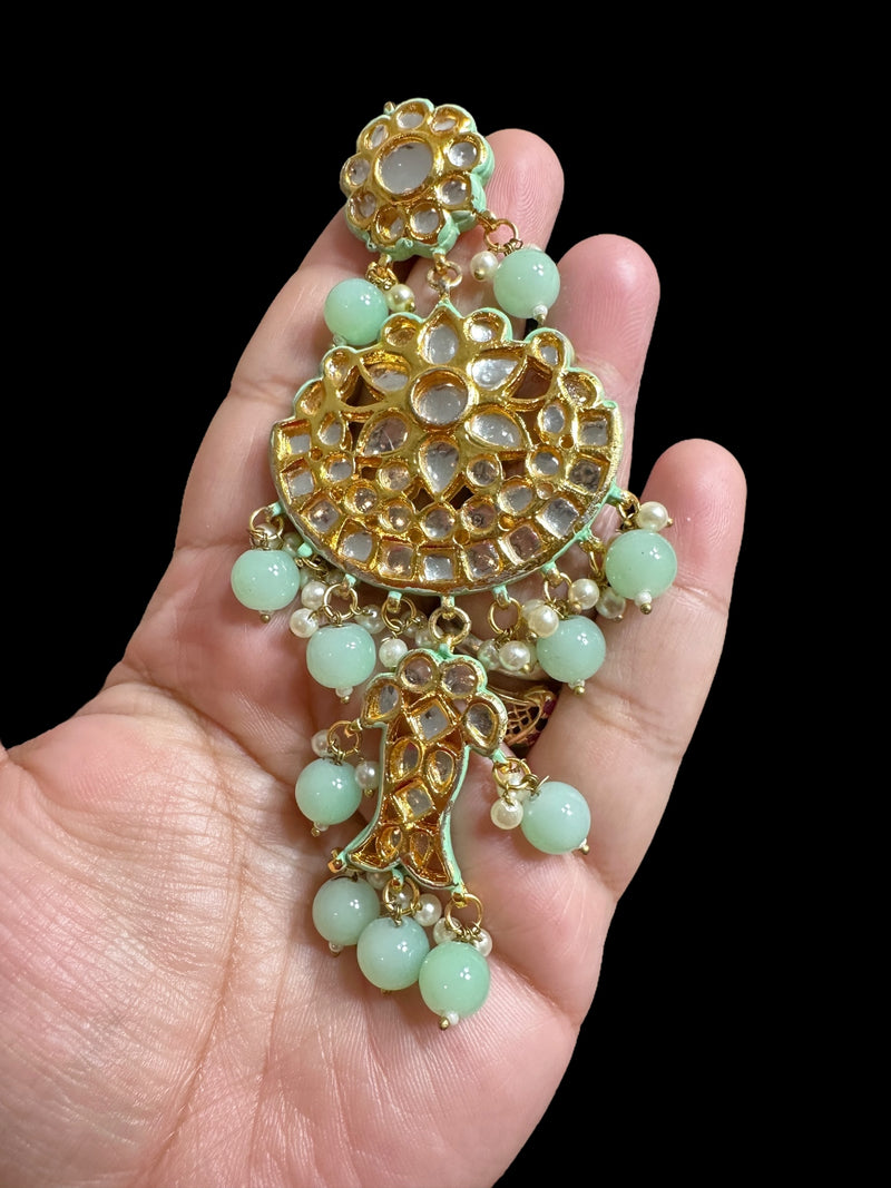 Farwah large  Kundan earrings  - Mint   ( READY TO SHIP )