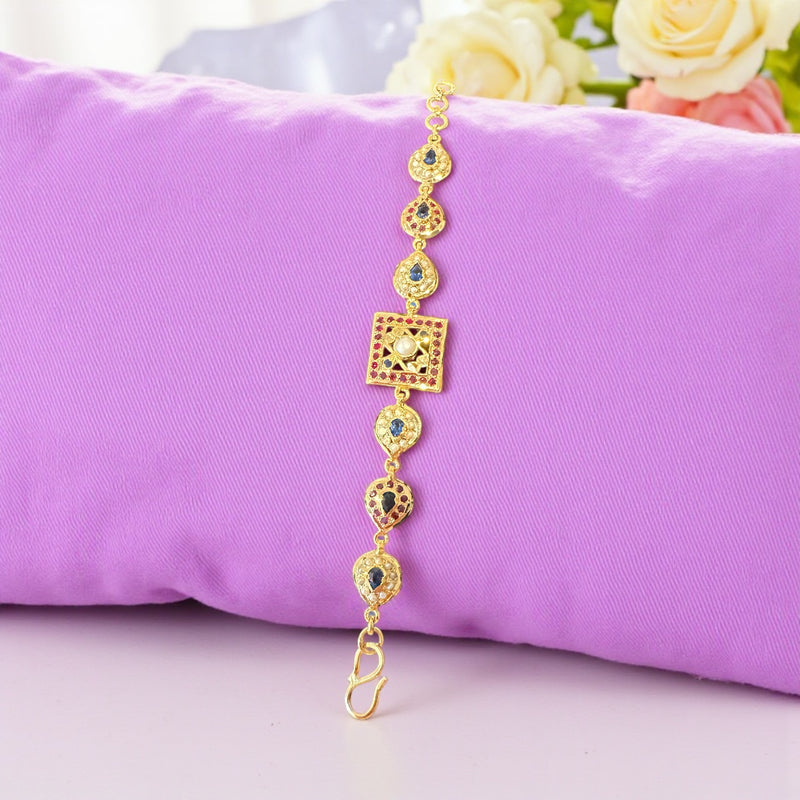 Ruby, Sapphire & Freshwater Pearl Gold-Plated Silver Bracelet ( READY TO SHIP )