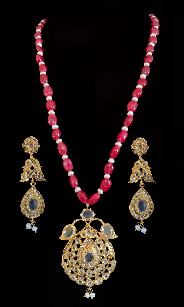 PS515 Jugni in ruby beads with fresh water pearls ( READY TO SHIP )