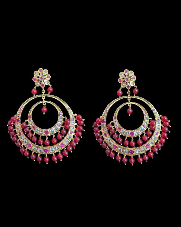 DER772 USHA overzied chandbali earrings - Ruby   (READY TO SHIP )