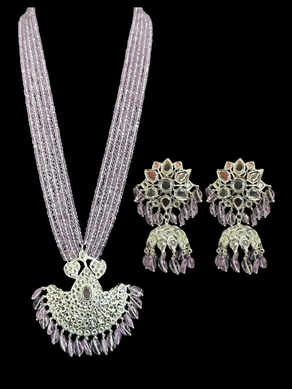 Khushi long necklace with earrings in real amethyst beads ( READY TO SHIP )