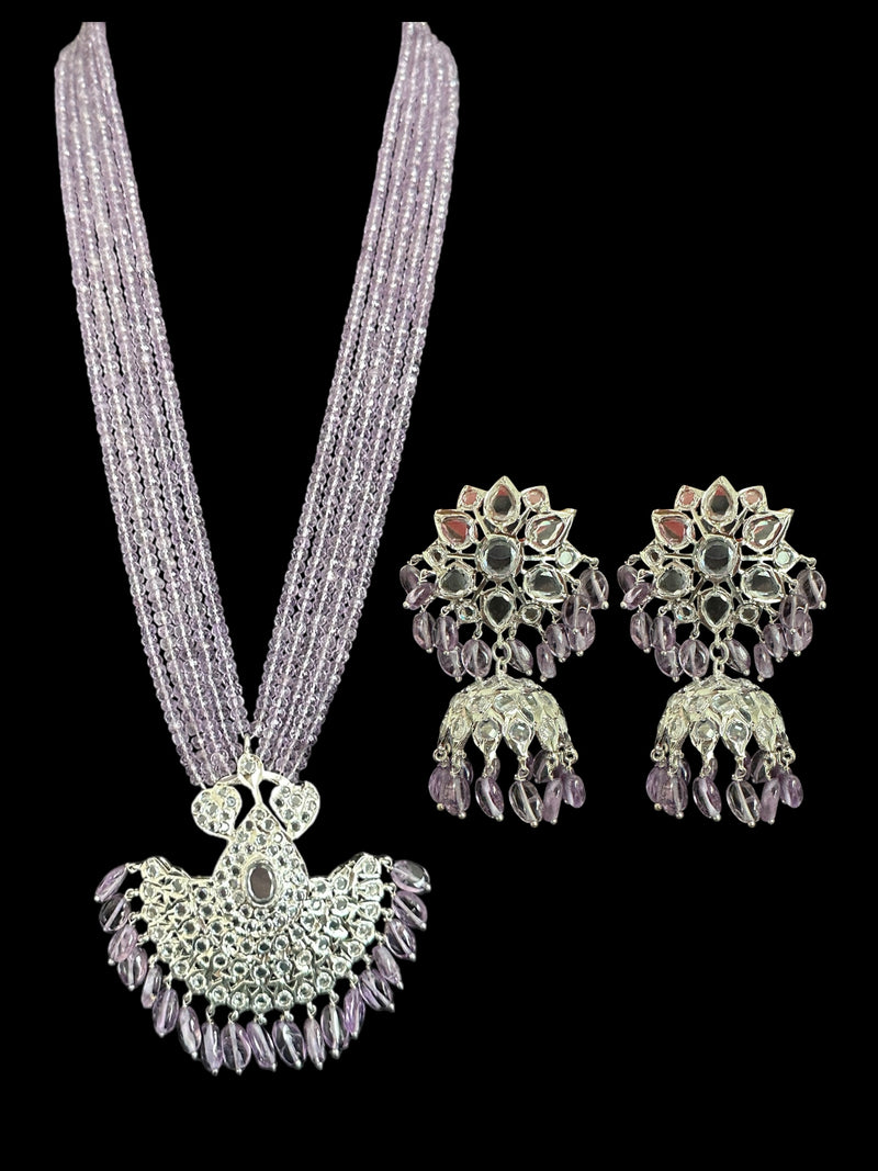 Khushi long necklace with earrings in real amethyst beads ( READY TO SHIP )