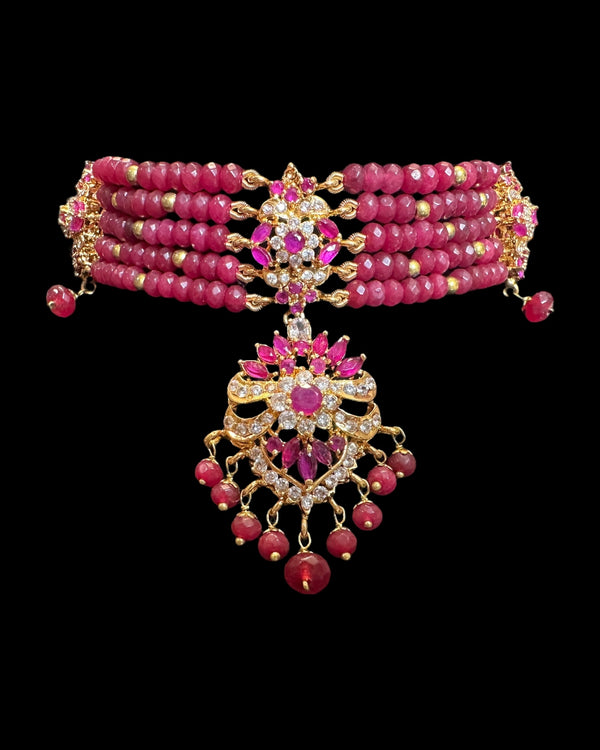 C576 Zarifa Ruby zircon Gold-Plated Choker with Earrings ( READY TO SHIP )