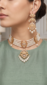 Gold plated choker set in fresh water pearls ( READY TO SHIP )