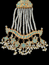 DJHR138 Anuja jhoomar in feroza/ turquoise with fresh water pearls ( READY TO SHIP )