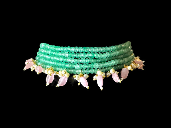 C325 choker set in light green  with pink beads ( SHIPS IN 3 WEEKS )