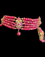 C576 Zarifa Ruby zircon Gold-Plated Choker with Earrings ( READY TO SHIP )