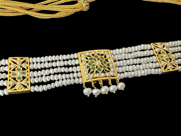 C509 Ariha hyderabadi choker in fresh water pearls and emeralds ( READY TO SHIP )