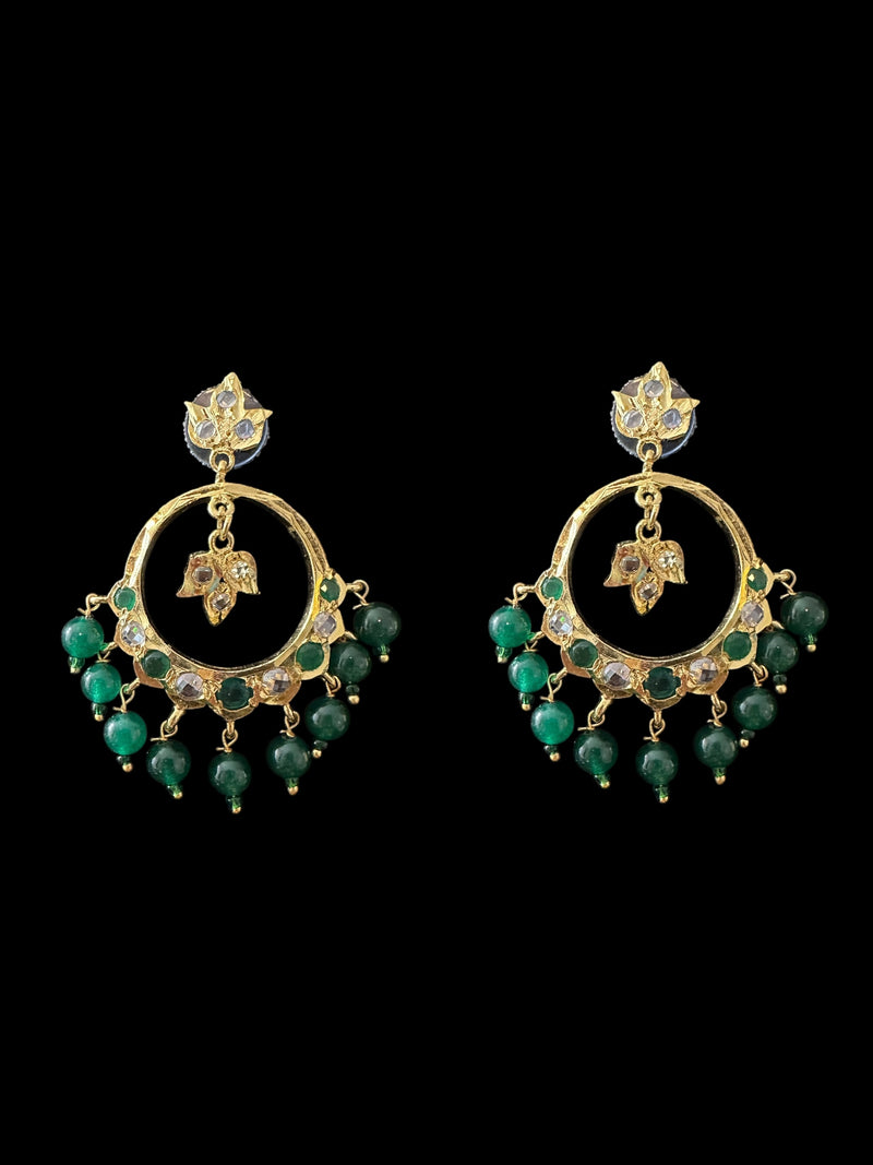 PS512 Tirmani with chandbali in green beads ( READY TO SHIP )