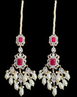 Farhat 💎 Ruby Bridal Choker Set with Earrings & Tika – Gold-Plated with Zircon & Shell Pearls