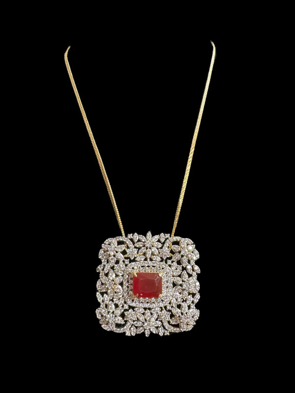 PS342 Amal Cz pendant set in ruby ( READY TO SHIP )